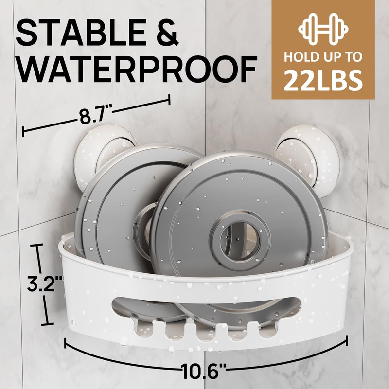 LEVERLOC Suction Cup Shower Shelf, Corner Shower Caddy 2 Pack