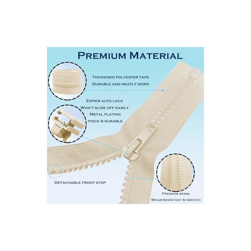 ANPURZII 3PCS #5 12 Inch Beige Separating Jacket Zippers for