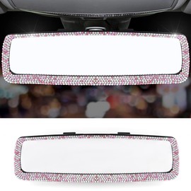 LivTee Bling Car Rearview Mirror, Car Bling Decorations Rear View Mirror with HD Glass, Bling Car Interior Accessories for Women and Teens - Pink
