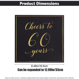 Heyiminy 20 Pack Cheers to Years Napkins, Black Gold Birthday Napkins, 13*13 Inches Disposable Party Napkins Paper Cocktail Dinner Napkins for Birthday Wedding Anniversary Party Decorations (60 Years)