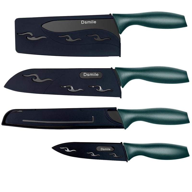 Dsmile 4 PCS Kitchen Knife Set,Black Stainless Steel Knives with