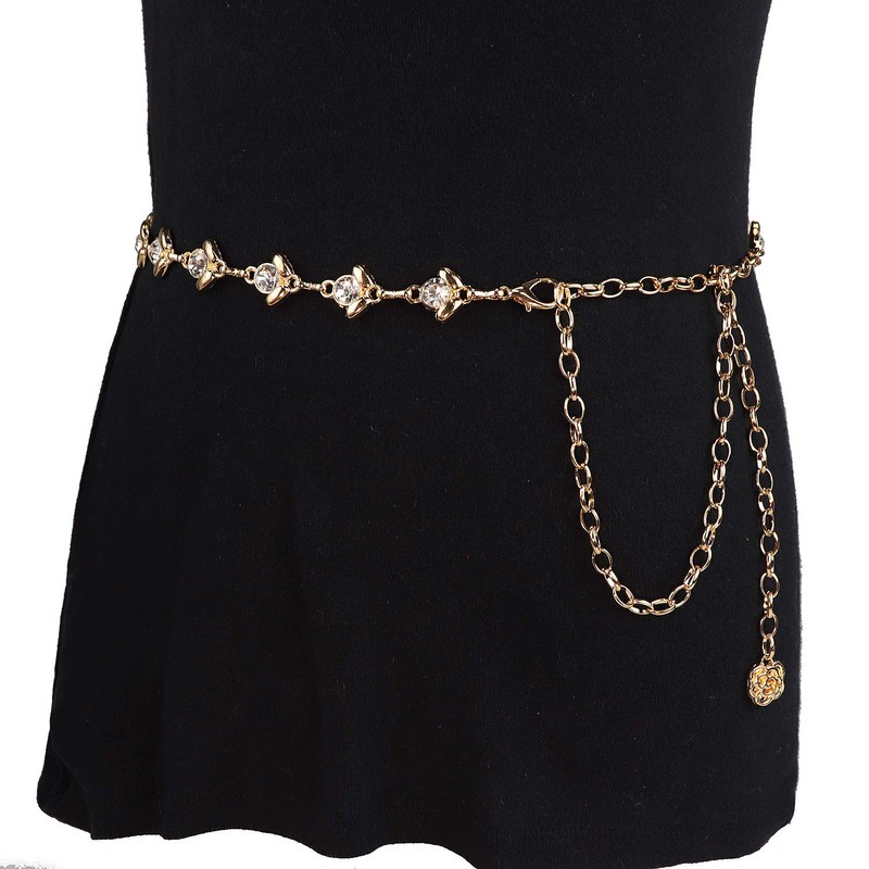 Suyi Gold Chain Belts for Women Rhinestone Waist Chain for