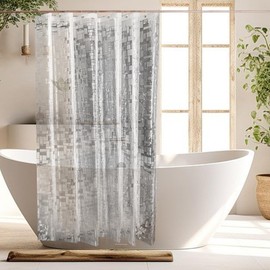 CAPASTEC 1 Set Checked Pattern Shower Curtain Liner, 180 x 200 cm Bath Curtain with 3 Weight Magnet, Waterproof EVA Shower Curtain with 12 Rings for Bathroom, Bathtub, Shower Cubicle, Clear