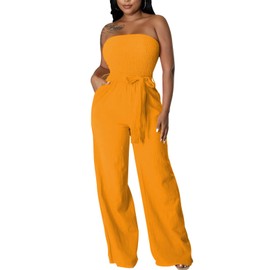 LightlyKiss Women's Summer Sleeveless Off Shoulder Jumpsuit Sexy Fashion Off Back Jumpsuits Elegant Wide Leg Pants Rompers Orange