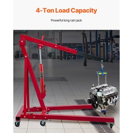 VEVOR 4 Ton Hydraulic Long Ram Jack, Cherry Picker Ram with Single Piston Pump, Manual Engine Hoist Cylinder with Handle and Flat Base, for Garage & Engine Lifting, Red