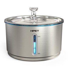 NPET Stainless Steel Cat Fountain, 1Gallon/4L Automatic Pet Drinking Fountain Dog Water Dispenser Bowl with Water Level Window for Cats Indoor - 210plus