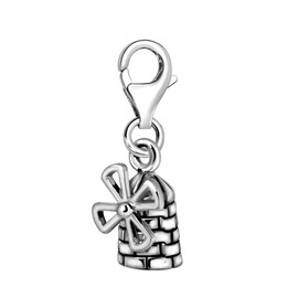 Quiges 3D Dutch Windmill Clip On Charm Pendant Silver Plated Women's Jewellery