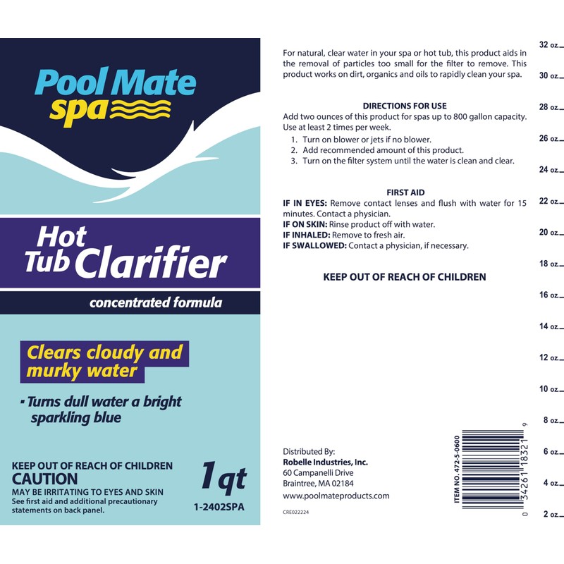Pool Mate 1-2402SPA Spa Clarifier Hot Tub, 1-Quart