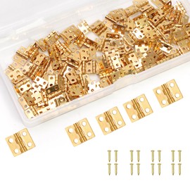 LifCratms 100 Pcs Mini Hinges, 10 x 8 mm Retro Brass Butt Hinge Miniature Hardware 180 Degree Rotation Hinges with Screws for Wooden Box Crafts Jewelry Box Chest Cabinet DIY