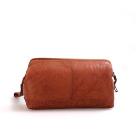 Spikes & Sparrow Cody Leather Cosmetic Bag, brown, Leather cosmetic bag with zip frame in the style of a doctor