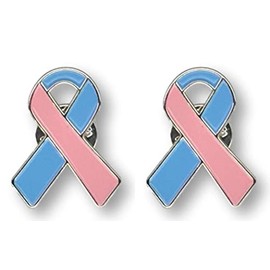 2 Pink & Blue Awareness Jewelry-Quality Enamel Ribbon Pins With Clutch Clasp - 2 Pins - Show Your Support For Birth Defects, Infant Loss, Pregnancy Loss, SIDS, Miscarriage Awareness