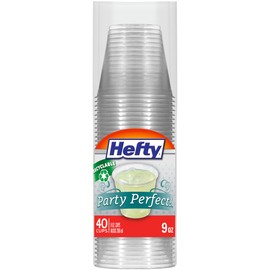 Hefty Party Perfect Clear Plastic Cups, Small Clear Cups for Parties, Wedding Receptions, Birthday Parties, Office Gatherings, and More, Recyclable, 9 Ounce, 40 Count