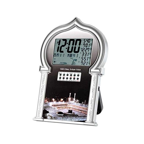 QUEMEX Auto Islamic Azan Clock with Qibla Direction QAC-1802 (Silver)