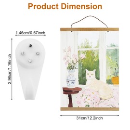 Set of 2 31 cm Magnetic Poster Rails A3 with 4 Pieces White Picture Hooks, Teak Picture Frames for Wall Pictures, Photos, Poster Strip, Wooden Frame, Picture Strip, Clamping Strip