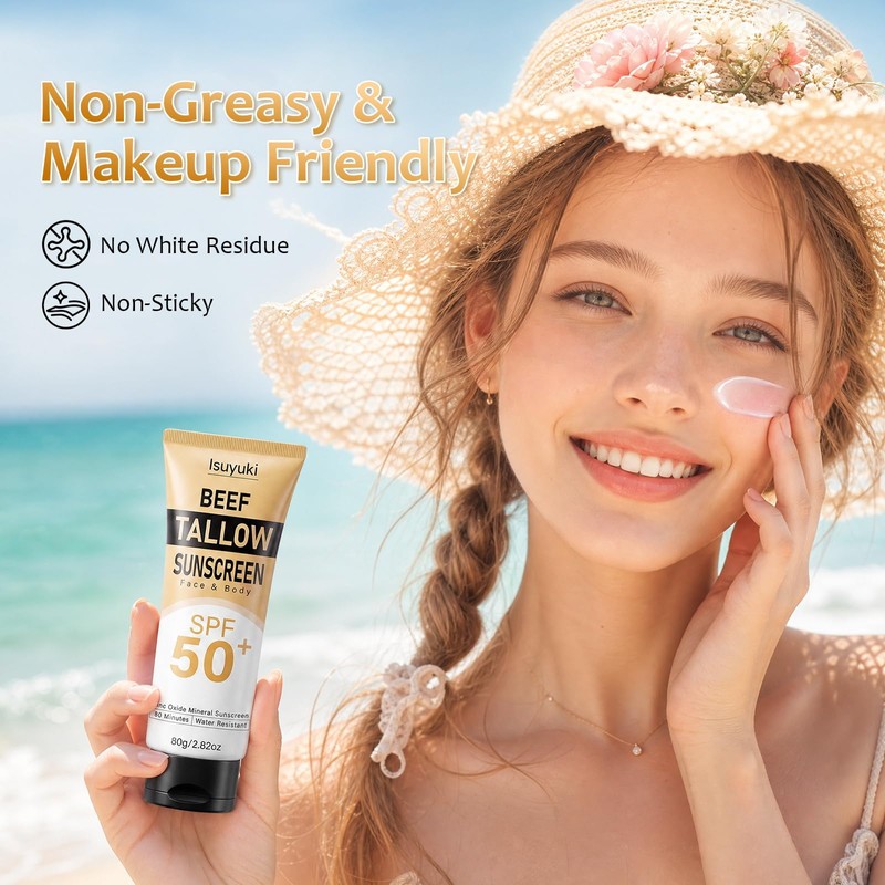 Mineral Sunscreen with Zinc Oxide SPF 50, Natural Beef Tallow
