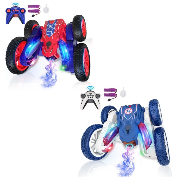 Remote Control Car Red+Blue, RC Stunt Car with Spray Effect