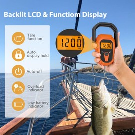 PENTASPI Digital Fish Scale, Fishing Scale with Lip Gripper, 110lb/50kg Hanging Fish Weight Scale,[New Version] Fish Scale with LCD Backlit, Tape Measure for Fishing Hunting, Batteries Included,Orange
