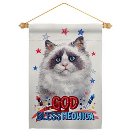 Breeze Decor Patriotic Blue Bicolor Ragdoll Garden Flag-Set Wood Dowel Cat Kitten Meow Spoiled Paw Fur Pet Nature Farm Animal Creature House Banner Small Yard Gift Double-Sided, Made in USA