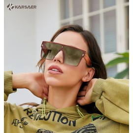 Karsaer Chic Oversized Square Women Men One Piece Sunglasses Fashion Flat Top Large Unisex Sunglasses Women Men K7110 (Chocolate Brown/Gradient Dark Brown Lens)