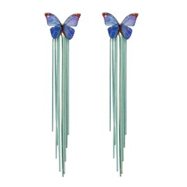 Crystal Butterfly Tassel Earrings Red Blue Long Rhinestone Butterfly Drop Earrings Jewelry for Women Long Chain Tassel Earrings (Blue)