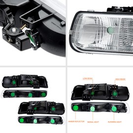 CROSSDESIGN Headlights Assembly Compatible with Chevy Silverado 1999 2000 2001 2002 / Fits Suburban Tahoe 2000-2006 bumper Headlamp Clear lens Black Housing Clear Reflector