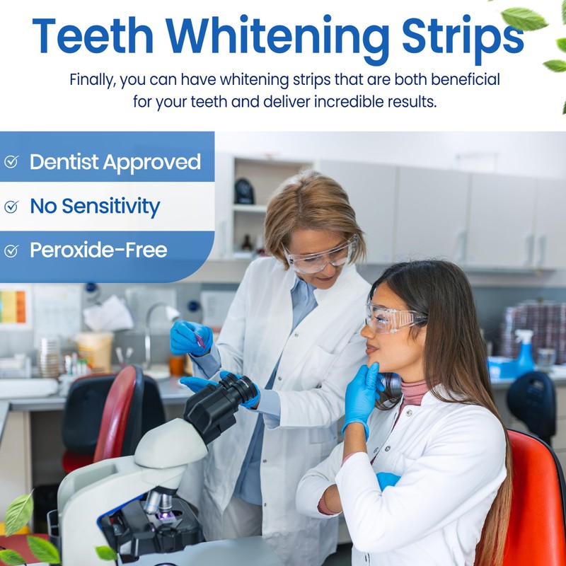 DENTELO Teeth Whitening Strips- Mint Flavor, Zero Sensitivity, Enamel Safe,