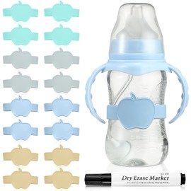 Fuutreo 16 Pcs Baby Bottle Labels for Daycare Labels Reusable Waterproof Silicone Water Bottle Name Bands Writable Baby Bottle Name Labels Tags Essentials with Dry Erase Marker (Vintage Color)