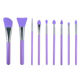 LORMAY Juego de 9 brochas de maquillaje de silicona, aplicador para el cuidado de la cara, delineador de ojos, cejas, sombra de ojos, maquillaje de labios y resina epoxi UV (morado)