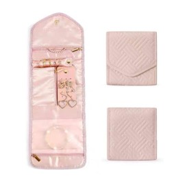 KUKGHWA Jewelry Organizer for Women – Portable Foldable Jewelry Roll Bag for Rings, Earrings, Necklaces, Bracelets – Mini Storage Pouch for Travel Essentials, Pink