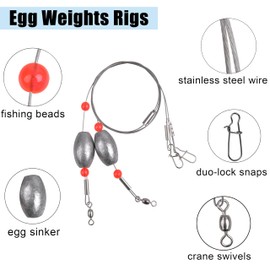Egg Fishing Sinker Weight Rigs, 6pcs Flounder Rig Saltwater Bottom Rigs Stainless Steel Wire Leader with Egg Sinker Catfish Carolina Rigs Fishing Ready Rigs for Trout Drum Redfish Fishing 2OZ