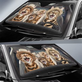 Bengal Cat Driving Car Windshield Sunshade Cover, Animal Cats Car Windscreen Sun Visors, Cute Pet Foldable Auto Sunshield Auto Shade, UV Rays Protectors Fit Most Car,SUV,Truck