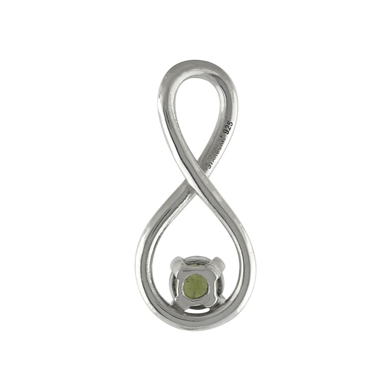 Starborn Faceted Moldavite Infinity Pendant in fine Sterling Silver