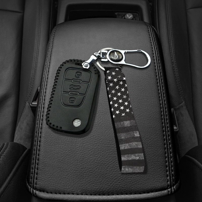 SEANATIVE Black US Flag Auto Decorative Keys Chain with Metal