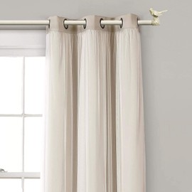 MERIVILLE 1-Inch Diameter Farmhouse Single Window Treatment Curtain Rod, Country White Bird Finials, (48"-84", Country White Rod)