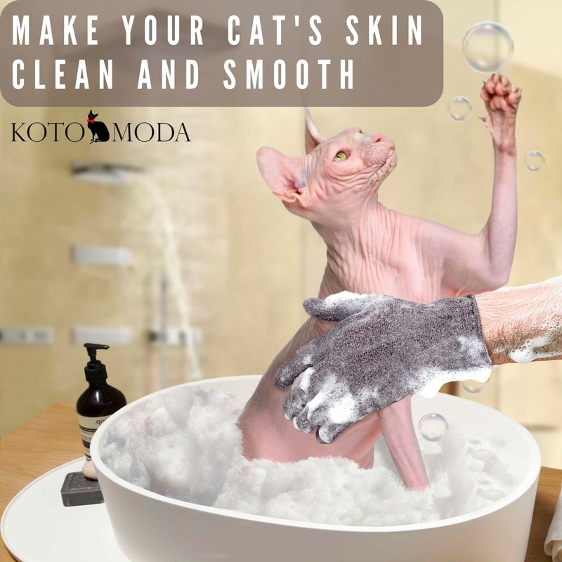 Kotomoda Sphynx Hairless Cats Carbonized Bamboo Bath Exfoliating Gloves Charcoal