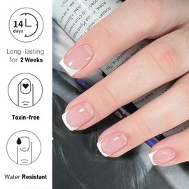 Semi Cured Gel Nail Strips - Semi Cured Gel Nail Wraps - 20 Pcs French Tip Stickers Salon-Quality Gel Nail Strips with Nail File & Wooden Cuticle Stick