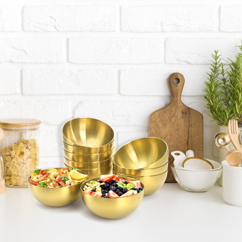 Cedilis 10 Pack Gold Serving Bowls, 5.9 Inch Salad Bowl,