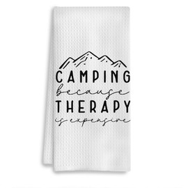 Funny Camping Kitchen Towels 16x24 Inches, Camping Decor, Camping Dish Towels, Camper Towels, Camper Hand Towels, Camping Because Therapy is Expensive Decorative Camping Towels for Camper