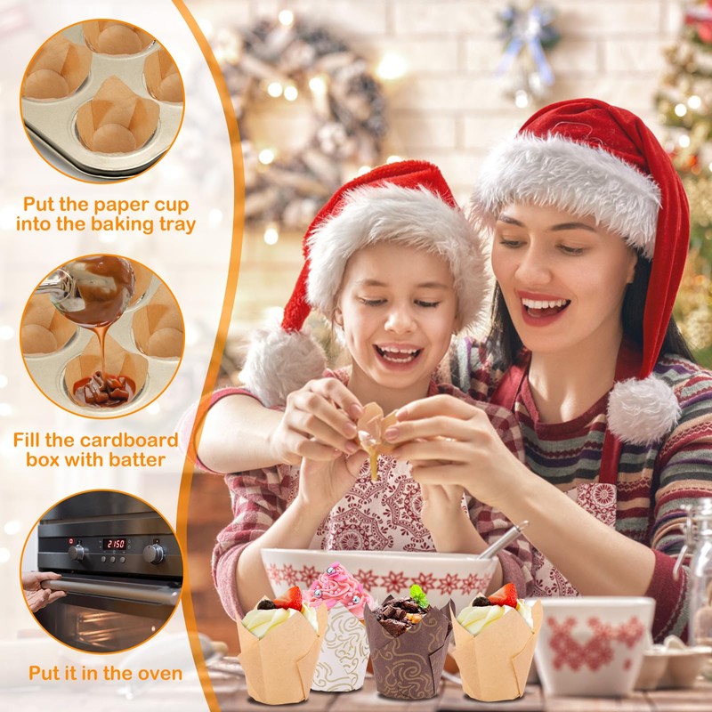 KNFFSAAJL Paper Muffin Liners 300PCS, Tulip Cupcake Liners, Greaseproof, Disposable,