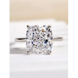 Effinny 5.0ct Crushed Ice Solitaire Cushion Cut Engagement Ring,925 Sterling Silver Simulated Diamond Promise Ring for Wedding,Daily,Travel,Party, Sterling Silver, Cubic Zirconia