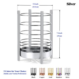 HOMQUEN Kitchen Utensil Holder for Kitchen Counter, Stainless Steel Utensil Vessels, Utensil Storage Caddy Organiser, Cooking Utensil Holder, Kitchen Appliances, Easy Cleaning (Silver/7.4 x 5.2