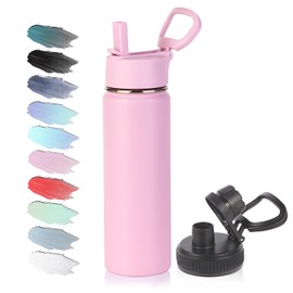 Volhoply 20oz Insulated Stainless Steel Water Bottle with Straw Lid, Kids Wide Mouth Double Wall Vacuum Thermos with Handle,Reusable Outdoor Sports Metal Bottles,Travel Flask Keep Cold&Hot(Purple,1)