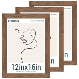 TENIBYC 12x16 Picture Frame Set of 3 - Natural Walnut, Brown Wood, HD Tempered Glass, Wall Gallery Photo Frame