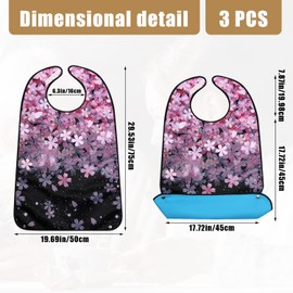 3pcs Adult Bibs for Women, Washable Adult Bibs Reusable Waterproof Adult Bibs With Optional Crumb Catcher for Elderly Women Eating, Cherry Blossoms Style