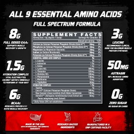 Nutrex Research EAA Hydration | EAAs + BCAA Powder | Muscle Recovery, Strength, Muscle Building, Endurance | 8G Essential Amino Acids + Electrolytes | Blueberry Lemonade 30 Servings