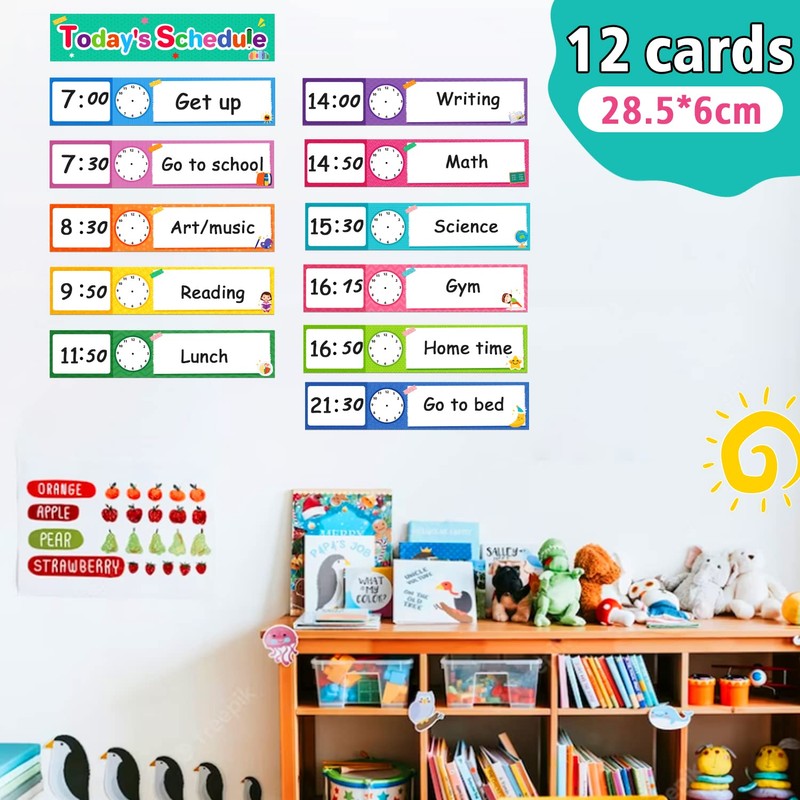 Lachilly 12 Pcs Daily Routines Schedule Cards, Schedule Pocket Chart
