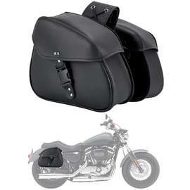 Dream Apparel Faux Leather Motorcycle Saddle Bags Throw Over Saddlebags, PVC Motorcycle Side Bags for Honda Shadow Sportster Softail Dyna V-star (Black)