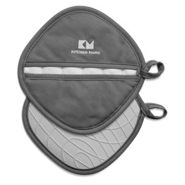 Kitchen Mama Silicone Pot Holders - Heat-Resistant, Dual-Pocket Design with Soft Cotton Lining, Stylish, and Practical for Everyday Use Hot Oven, Bowl, Pan (Metal Gray)