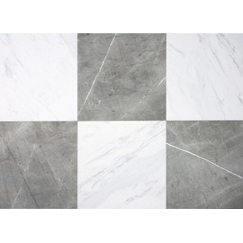 FloorPops x Chris Loves Julia 12-in by 12-in Bonneville Grey & White Marble Peel & Stick Floor Tiles, FP4421