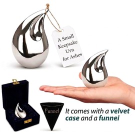 1 Pcs Unique Silver Teardrop Small Keepsake Cremation Urns for Human Ashes Adult for Both Male and Female, Mom Dad Son Women Men Mini Urns,Funeral Small Earns for Ashes with Velvet Bags 3 Inch Size